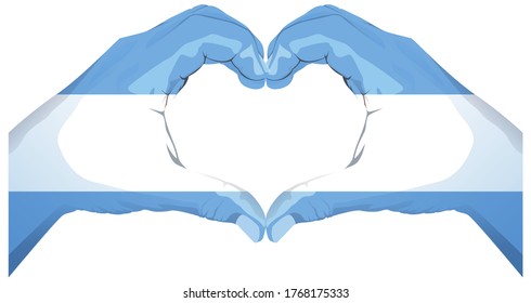 Two hands palm argentina flag show heart love symbol. Isolated on white vector illustration