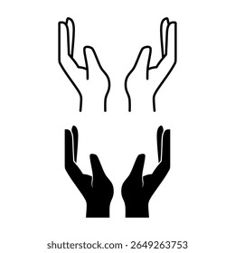 Two hands palm up or  protecting hands icon vector on white background