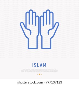 Two Hands Palm Up Thin Line Icon. Pray Symbol. Modern Vector Illustration.