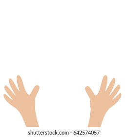 Two hands palms arm with fingers. Close up body part. Helping hand. White background. Isolated. Flat design. Vector illustration