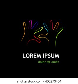 two hands palms colored logo. Vector