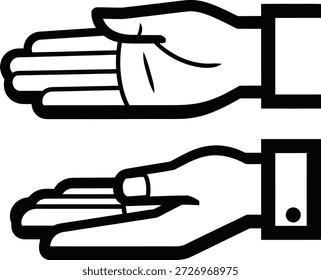 Duas mãos com palmas para cima, gestando para cima, ilustração simples em preto e branco