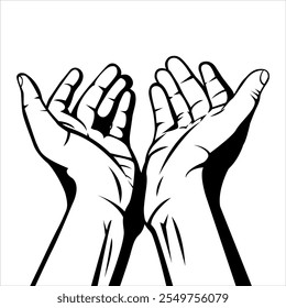 Two hands with palms up, symbolizing prayer, hope, or asking for help. The simple gesture conveys humility and openness, perfect for themes of spirituality, support, or connection.