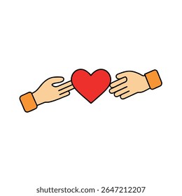 two hands passing a heart to each other fingers
