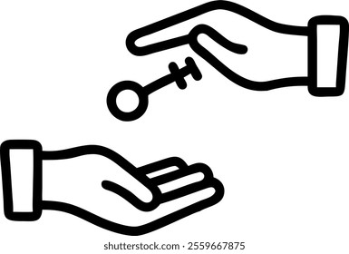 Two hands passing a key floating in air isolated on white background concept as A vector image of one hand passing a key to another both floating in mid air symbolizing trust opportunity and partnersh