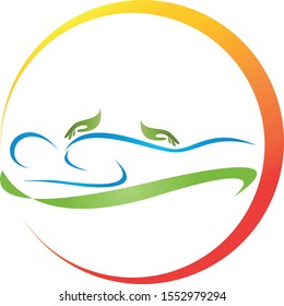 Two hands and person, massage and chiropractor logo