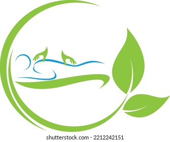 Two hands and person, orthopedics and massage logo