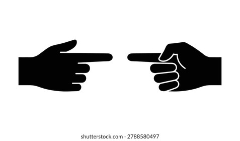 two hands pointing at each other in a silhouette style, featuring black shapes on a white background with clear contrast.