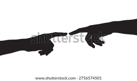 Two hands pointing at each other in black silhouette, isolated on white background, symbolizing accusation or direction