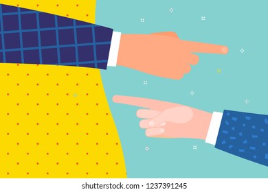 Two hands with pointing fingers, left and right side. Flat design, vector illustration.