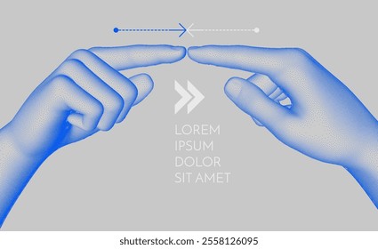 Two hands pointing in opposite directions. Concept of human relationships, disagreement, opposition or conflict of interest. 3d vector illustration for advertising, marketing or presentation.