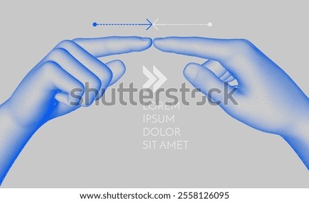 Two hands pointing in opposite directions. Concept of human relationships, disagreement, opposition or conflict of interest. 3d vector illustration for advertising, marketing or presentation.