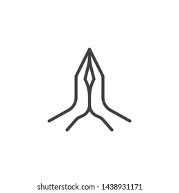 Two hands pray gesture line icon. linear style sign for mobile concept and web design. Praying hands outline vector icon. Symbol, logo illustration. Vector graphics