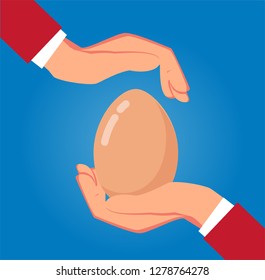 Two hands protect the eggs