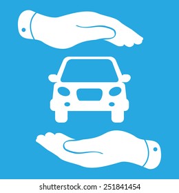 two hands protecting flat car icon