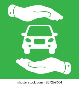 two hands protecting flat car icon