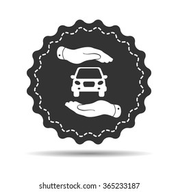 two hands protecting flat car icon - vector illustration