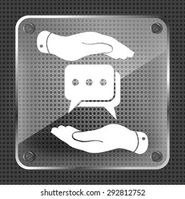 two hands protecting flat chat icon- vector illustration
