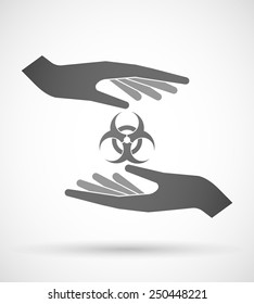 Two hands protecting or giving a biohazard sign