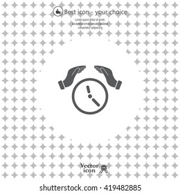 Two hands protecting or giving a clock