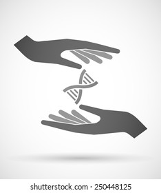 Two hands protecting or giving a DNA sign