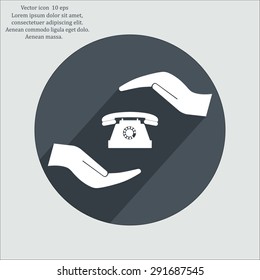 Two hands protecting or giving a phone