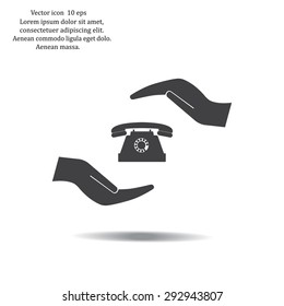 Two hands protecting or giving a phone