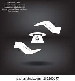 Two hands protecting or giving a phone