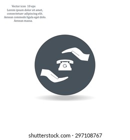 Two hands protecting or giving a phone