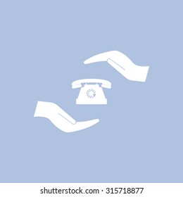 Two hands protecting or giving a phone