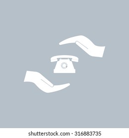 Two hands protecting or giving a phone