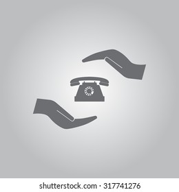 Two hands protecting or giving a phone