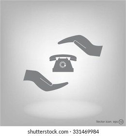 Two hands protecting or giving a phone