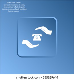 Two hands protecting or giving a phone