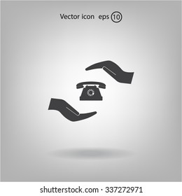 Two hands protecting or giving a phone