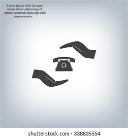 Two hands protecting or giving a phone