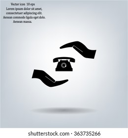Two hands protecting or giving a phone