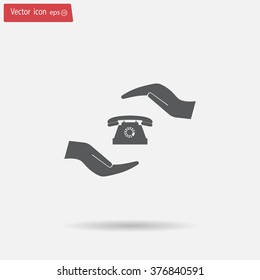 Two hands protecting or giving a phone