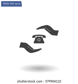 Two hands protecting or giving a phone