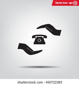 Two hands protecting or giving a phone