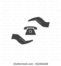 Two hands protecting or giving a phone