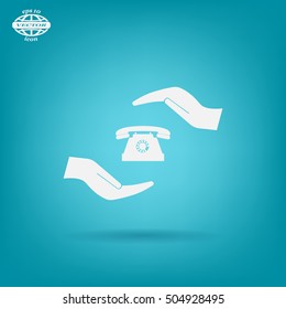 Two hands protecting or giving a phone