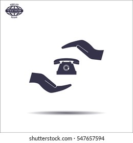 Two hands protecting or giving a phone