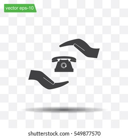 Two hands protecting or giving a phone