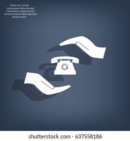 Two hands protecting or giving a phone