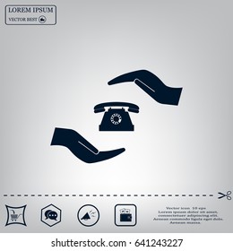 Two hands protecting or giving a phone