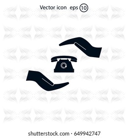 Two hands protecting or giving a phone