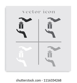Two hands protecting or giving a present flat black and white vector icon.