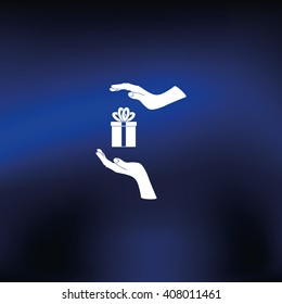Two hands protecting or giving a present. Flat icon.