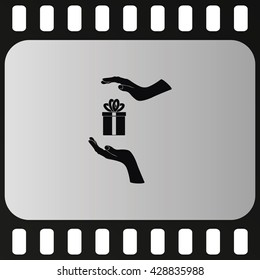 Two hands protecting or giving a present. Flat icon.